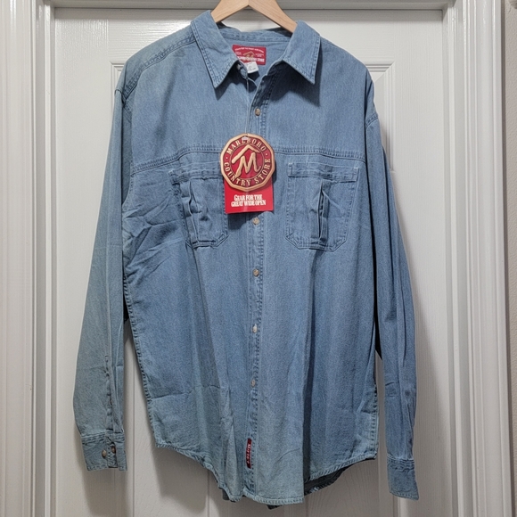 New Marlboro Country Store Blue Denim Leather Trim Western Button Shirt Men's 2X - Picture 1 of 7